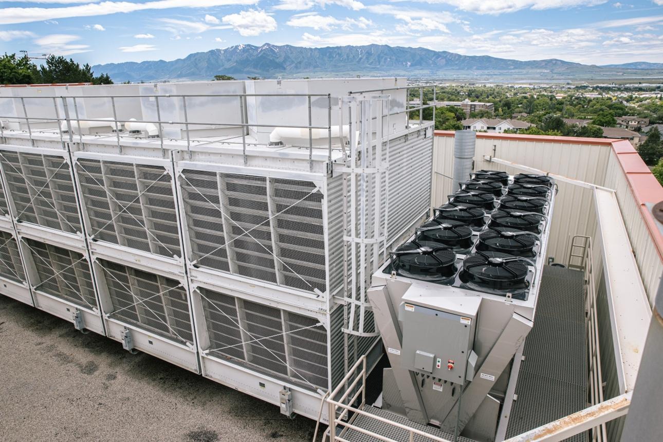 Industrial dry cooler installation for data center heat rejection